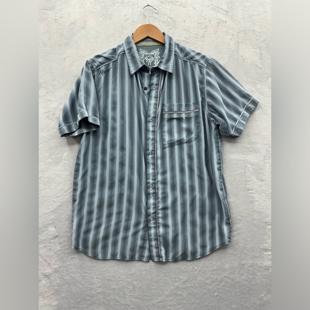 Prana Mens Medium Striped Short Sleeve Button Up Shirt
